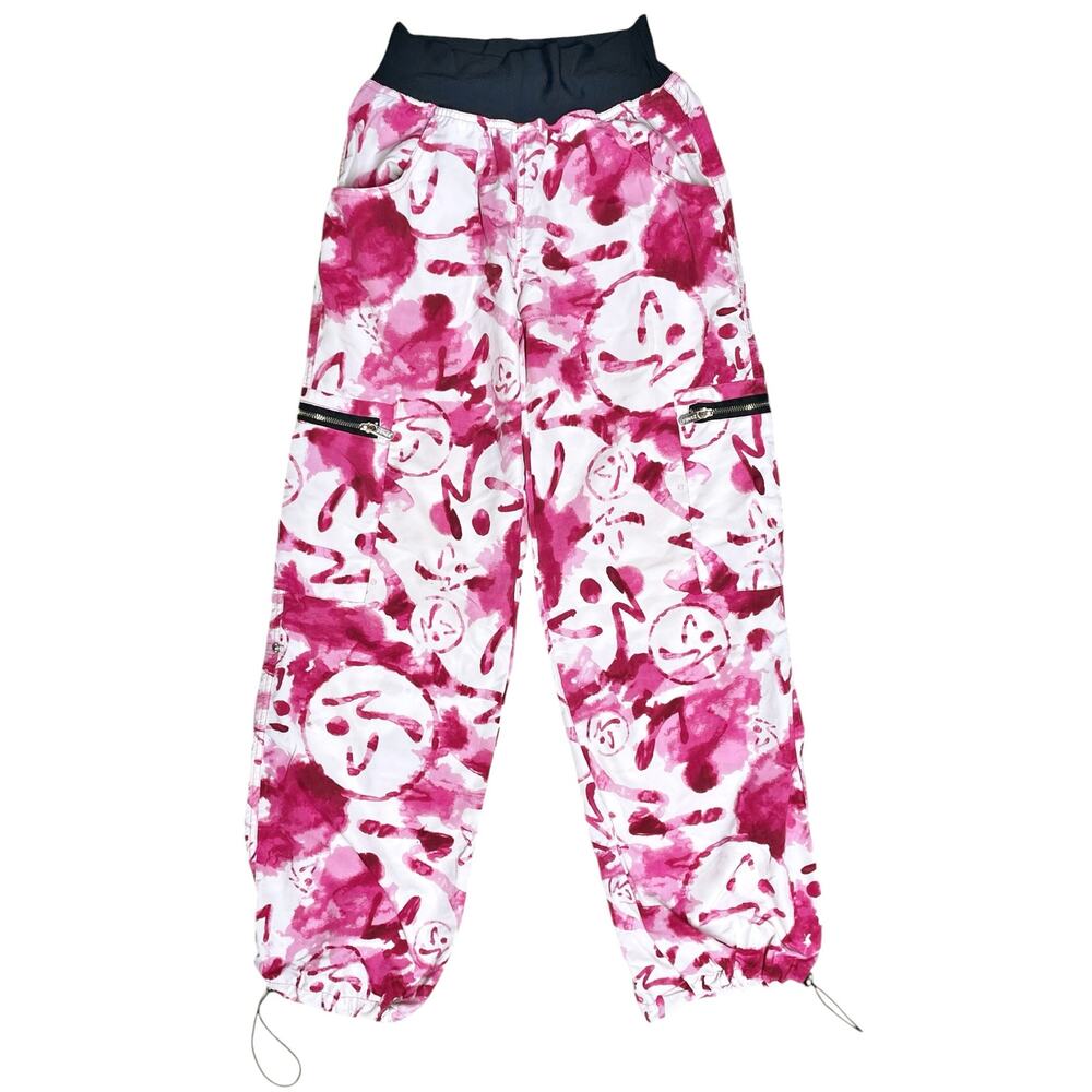 ZUMBA Marvelous Dance Cargo Parachute Pants in White Raspberry Marble Size S